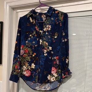 Chico's Dark Blue Floral Button-Up Blouse